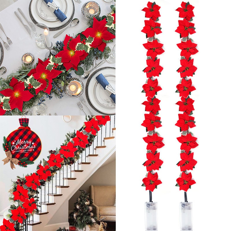 Outdoor Lighting Xmas - 2/3m Noel Poinsettia çiçek çelenk dize