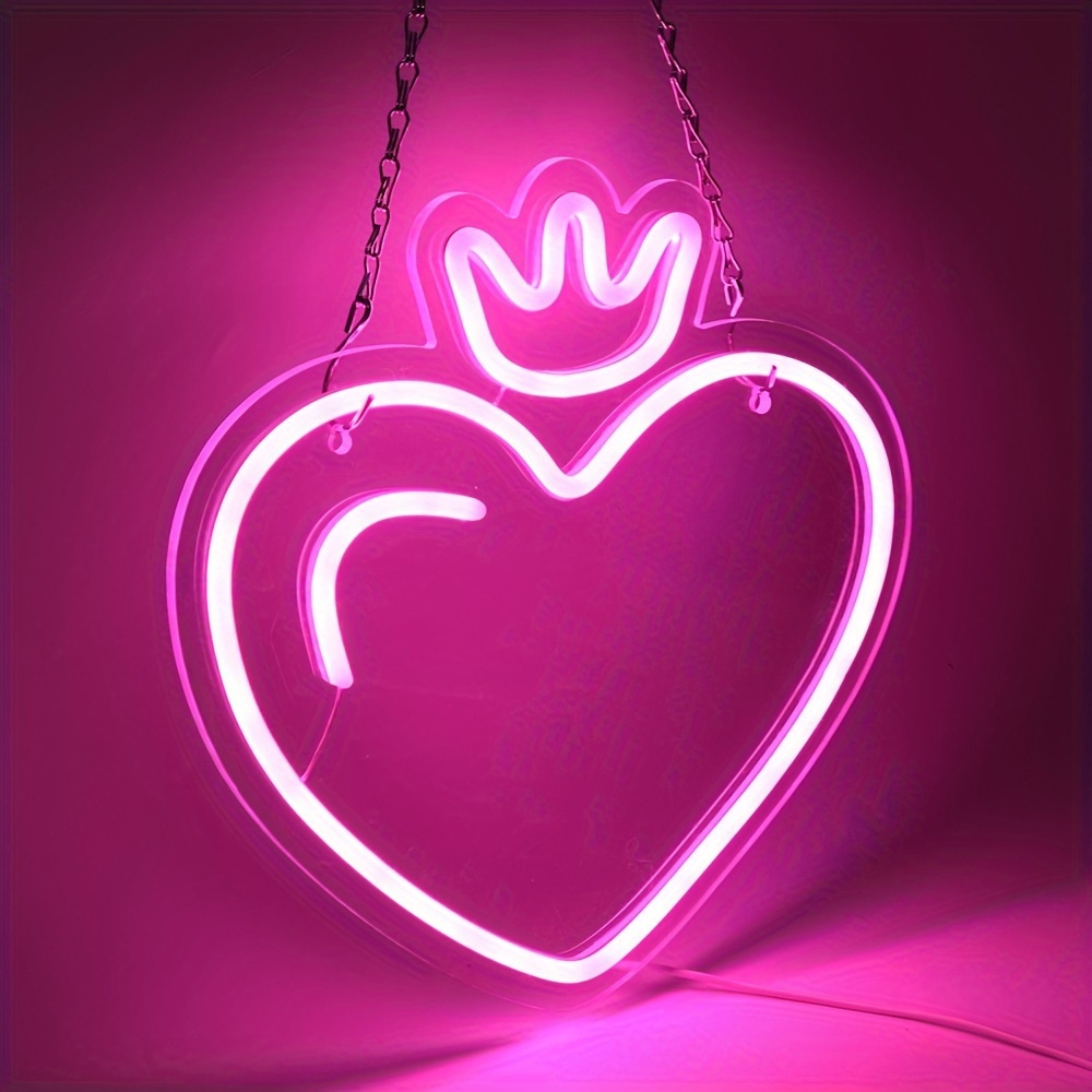 Outdoor Lighting Options - LED Kalp Taçlı Neon Tabela, Pembe