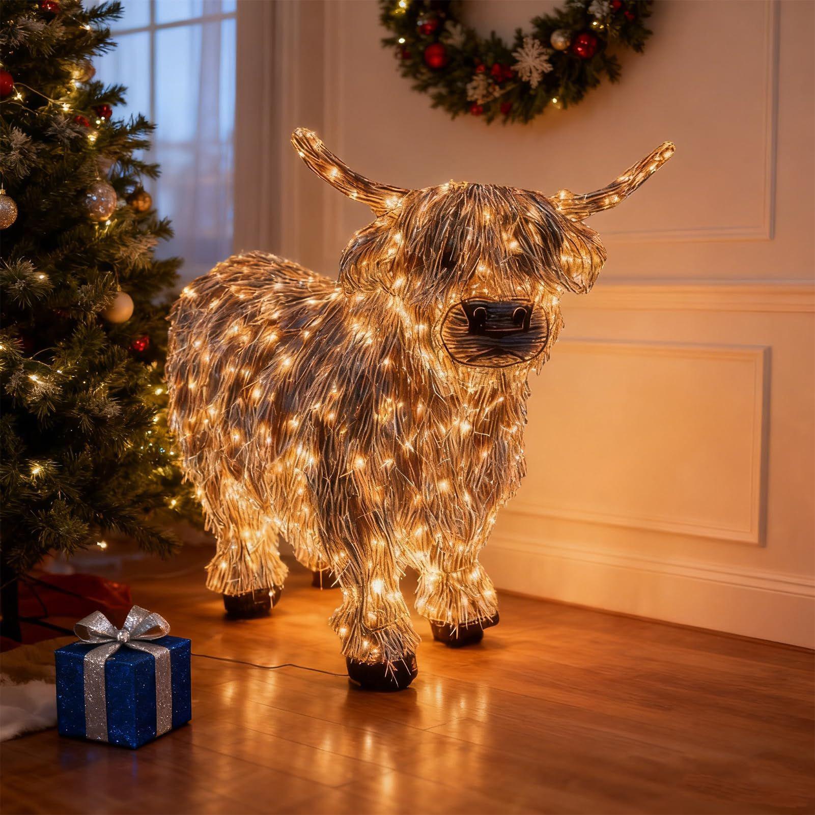 Outdoor Lighting Xmas - 3D Işıklı İnek Süsü 28 cm
