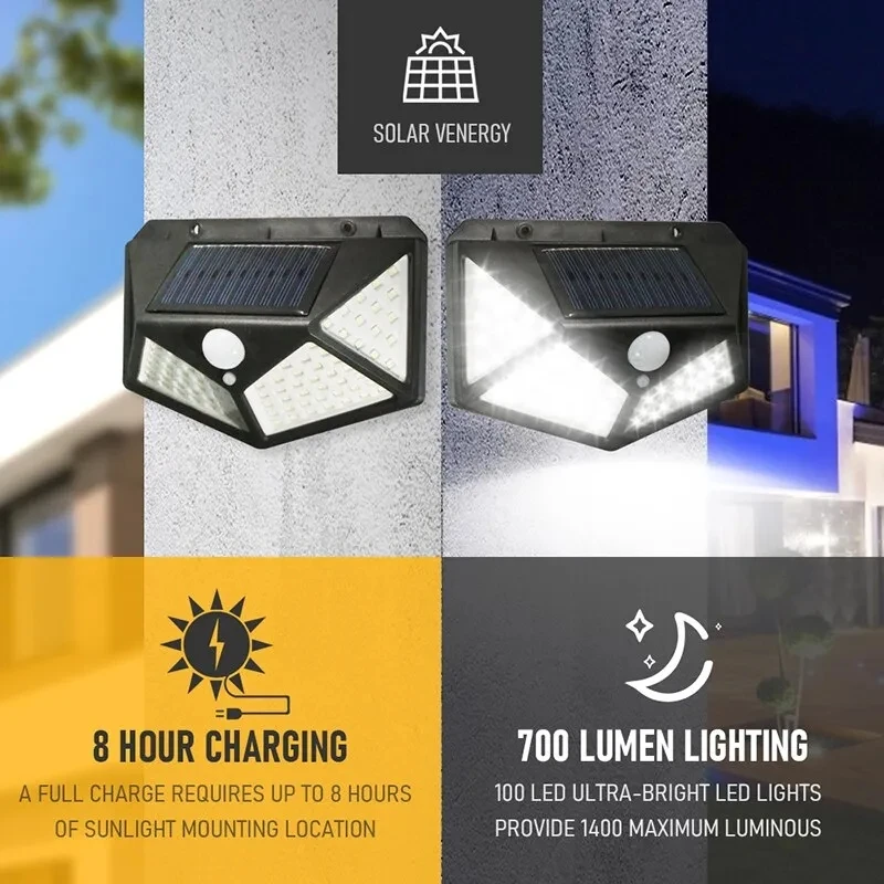 Outdoor Lighting Motion Sensor - 100Led Çok Fonksiyonlu Güneş Lambası Açık